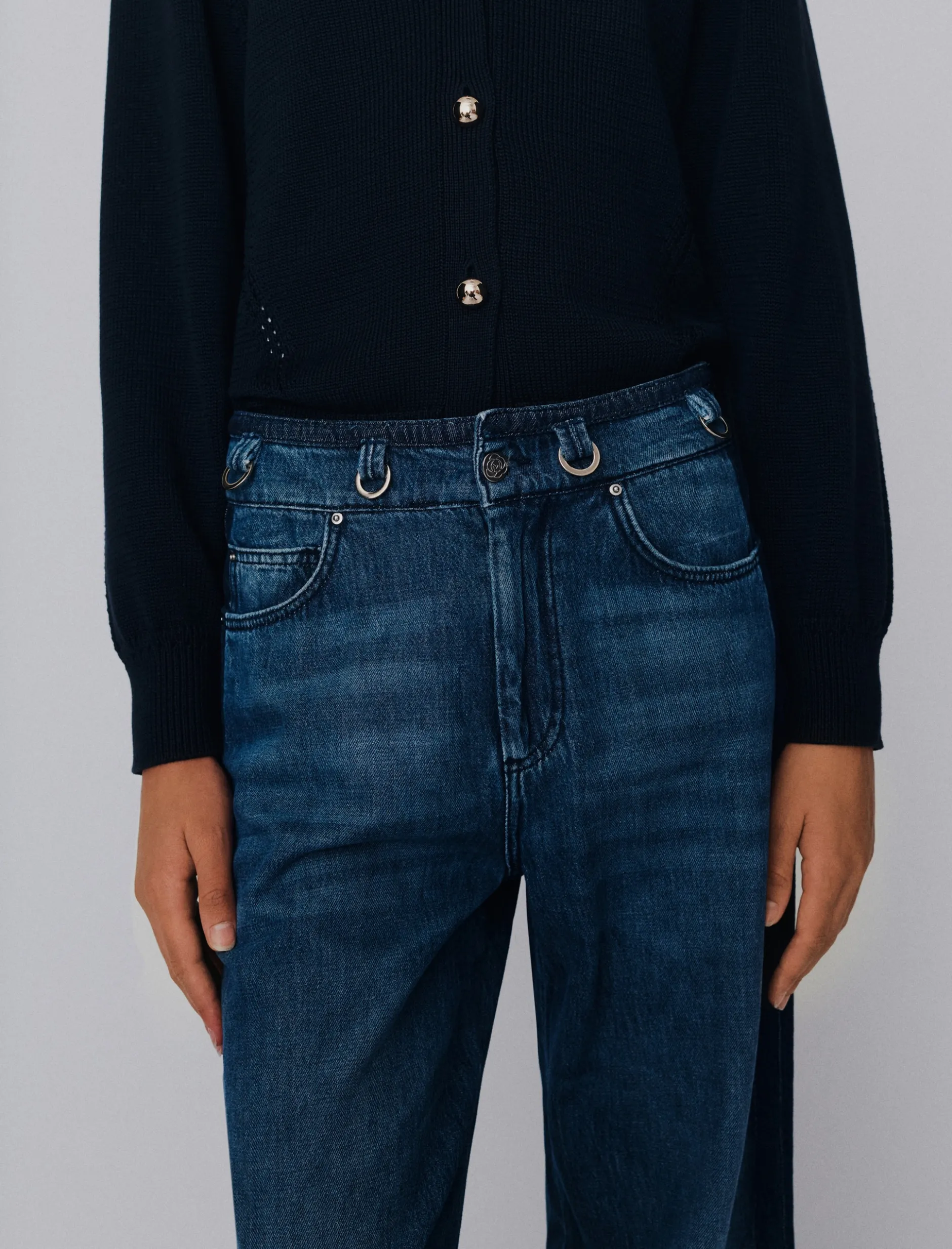 Jeans wide leg a vita alta in denim - BLUE JEANS