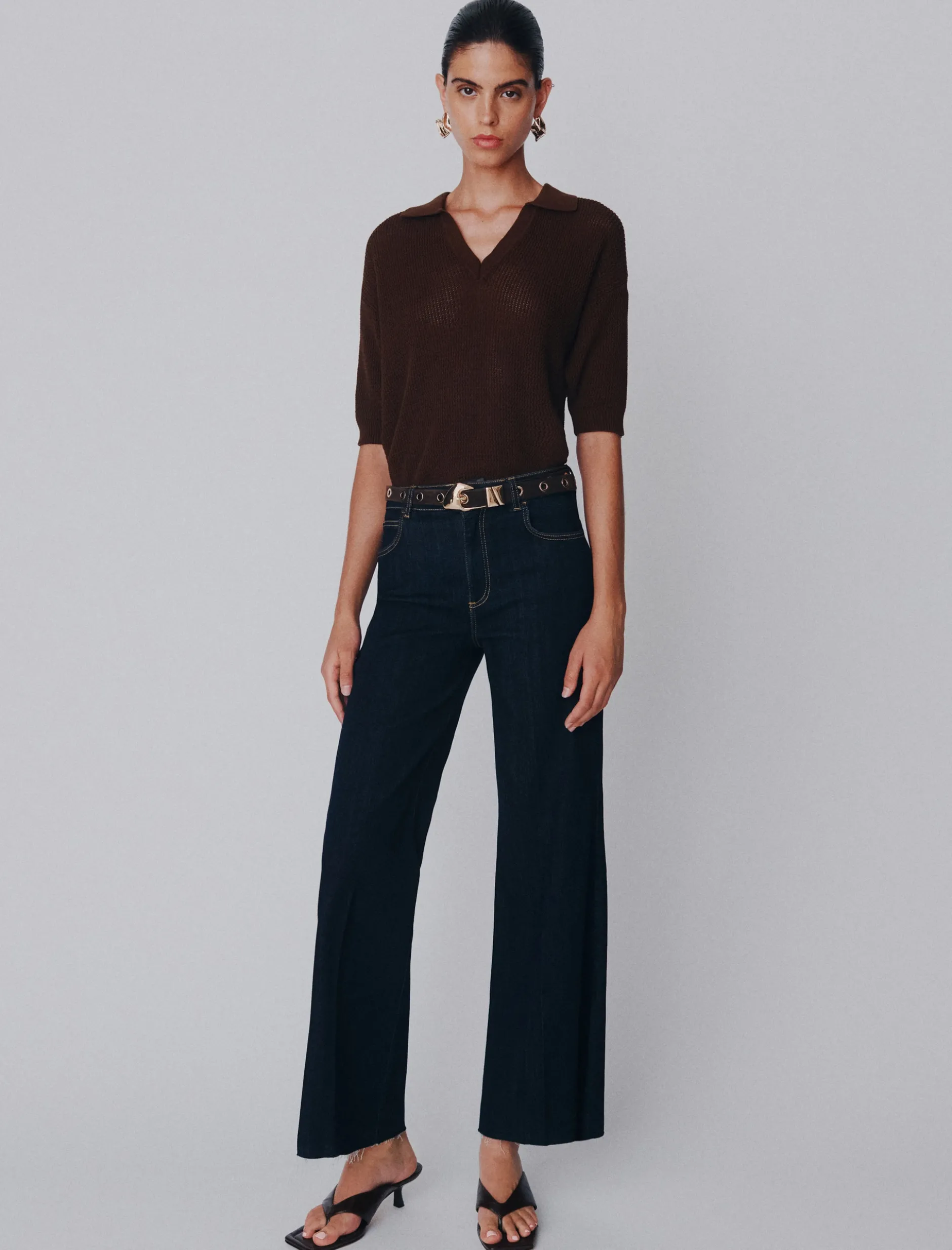 Jeans wide leg cropped in denim soft - BLUETTE