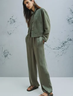 Jogger in twill crinckle - VERDE