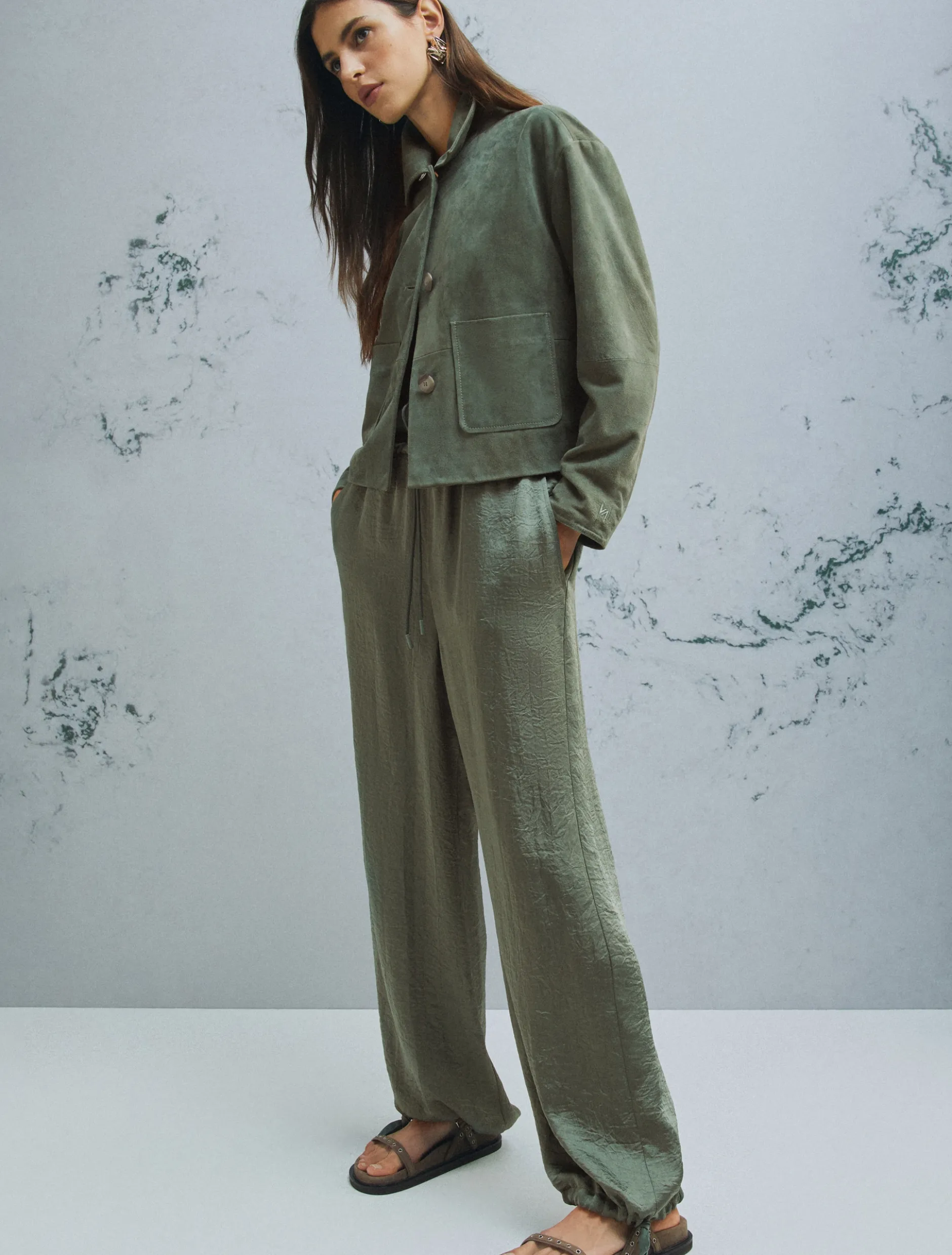 Jogger in twill crinckle - VERDE
