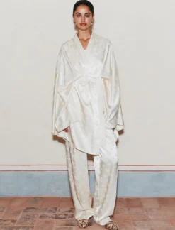 Kimono lungo jacquard - BIANCO LANA