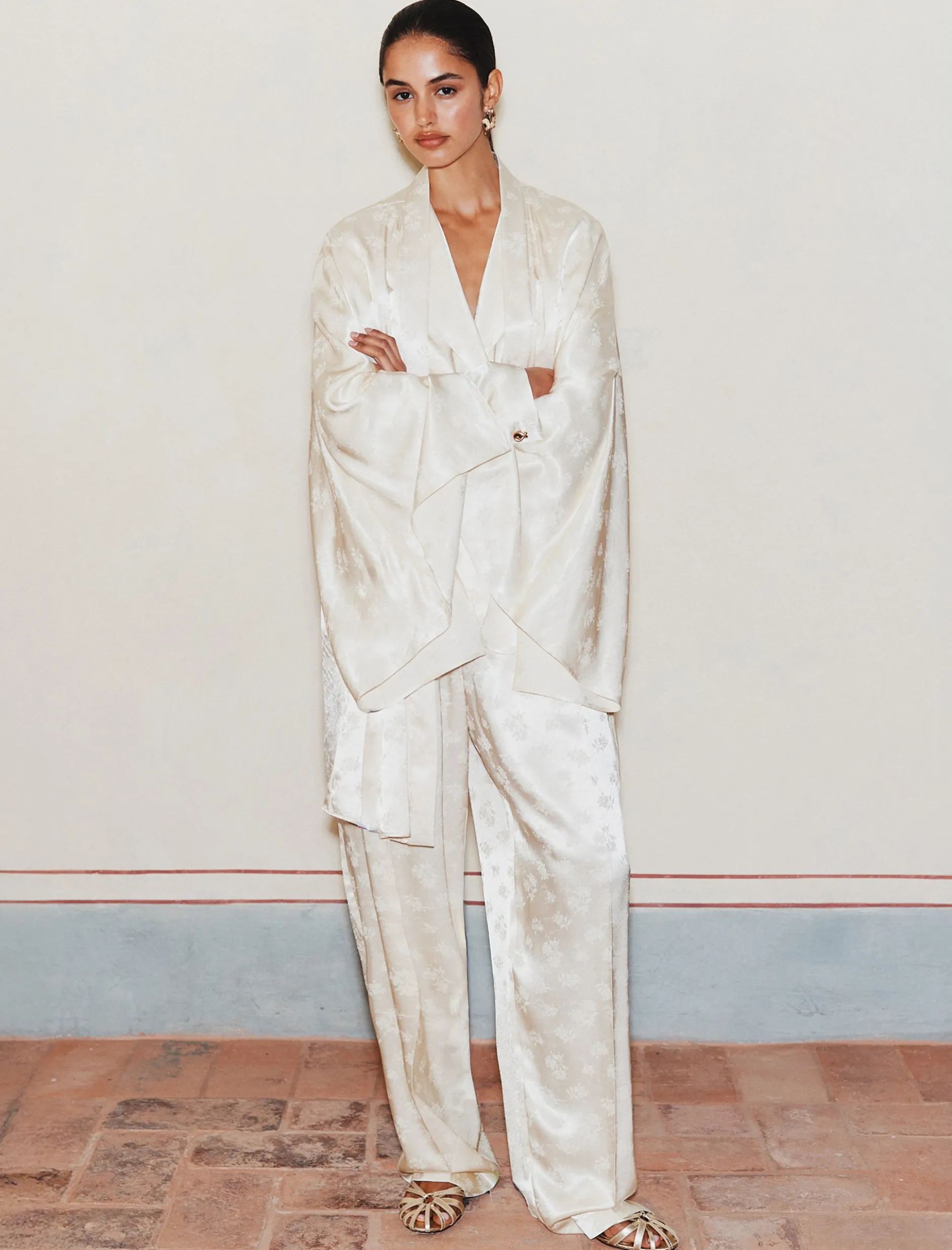 Kimono lungo jacquard - BIANCO LANA