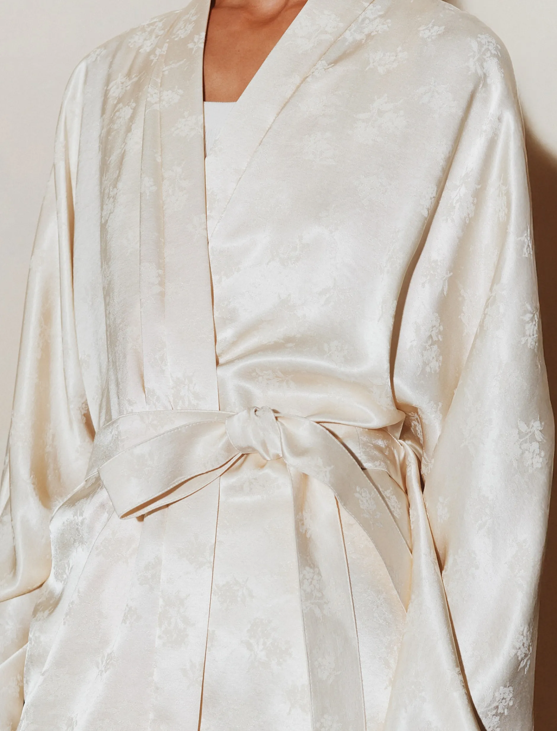 Kimono lungo jacquard - BIANCO LANA