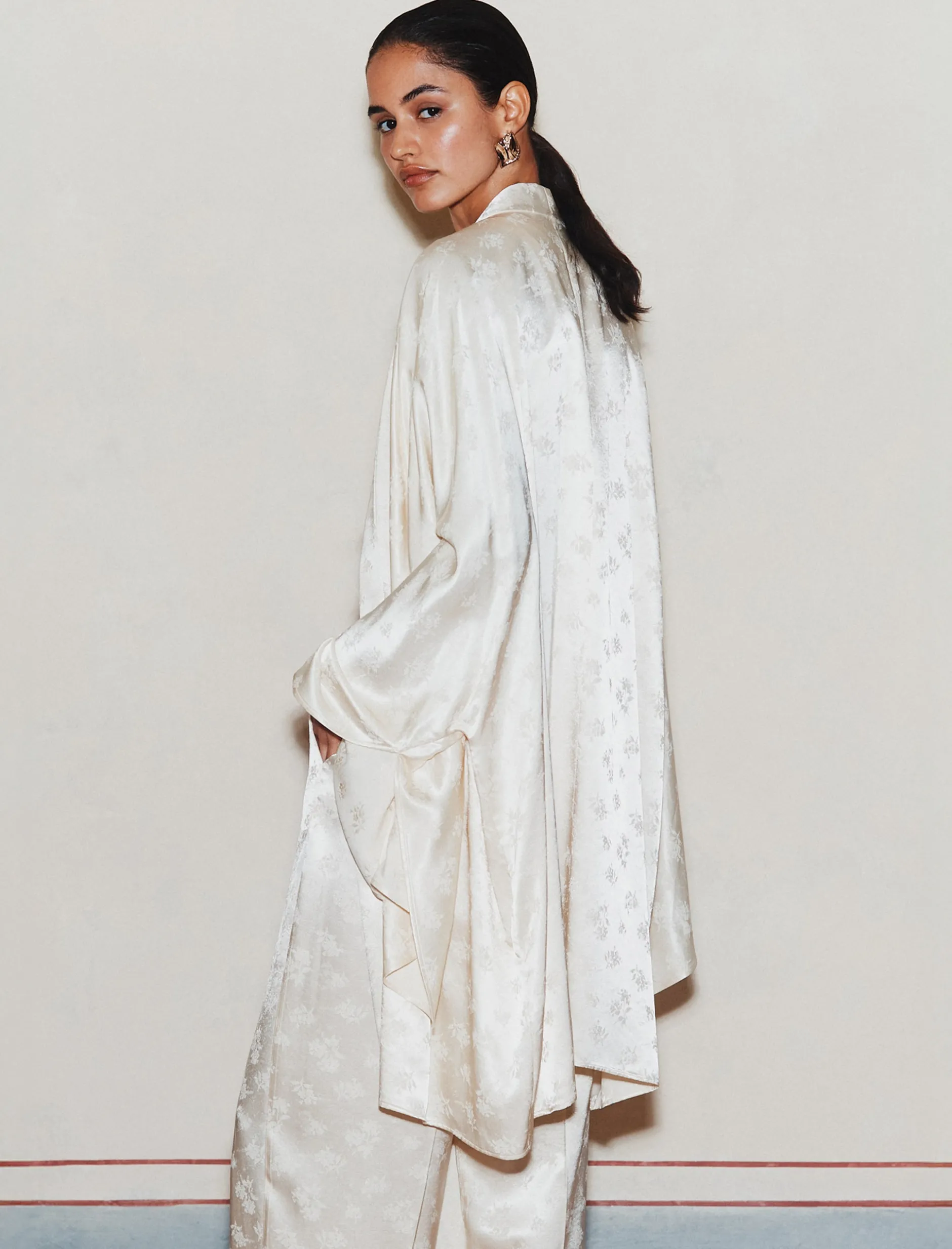 Kimono lungo jacquard - BIANCO LANA