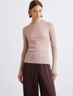 Maglia a coste con filo di lurex - ROSA