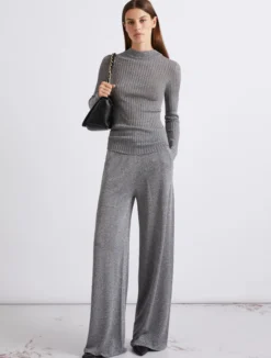 Maglia a coste con filo di lurex - GRIGIO
