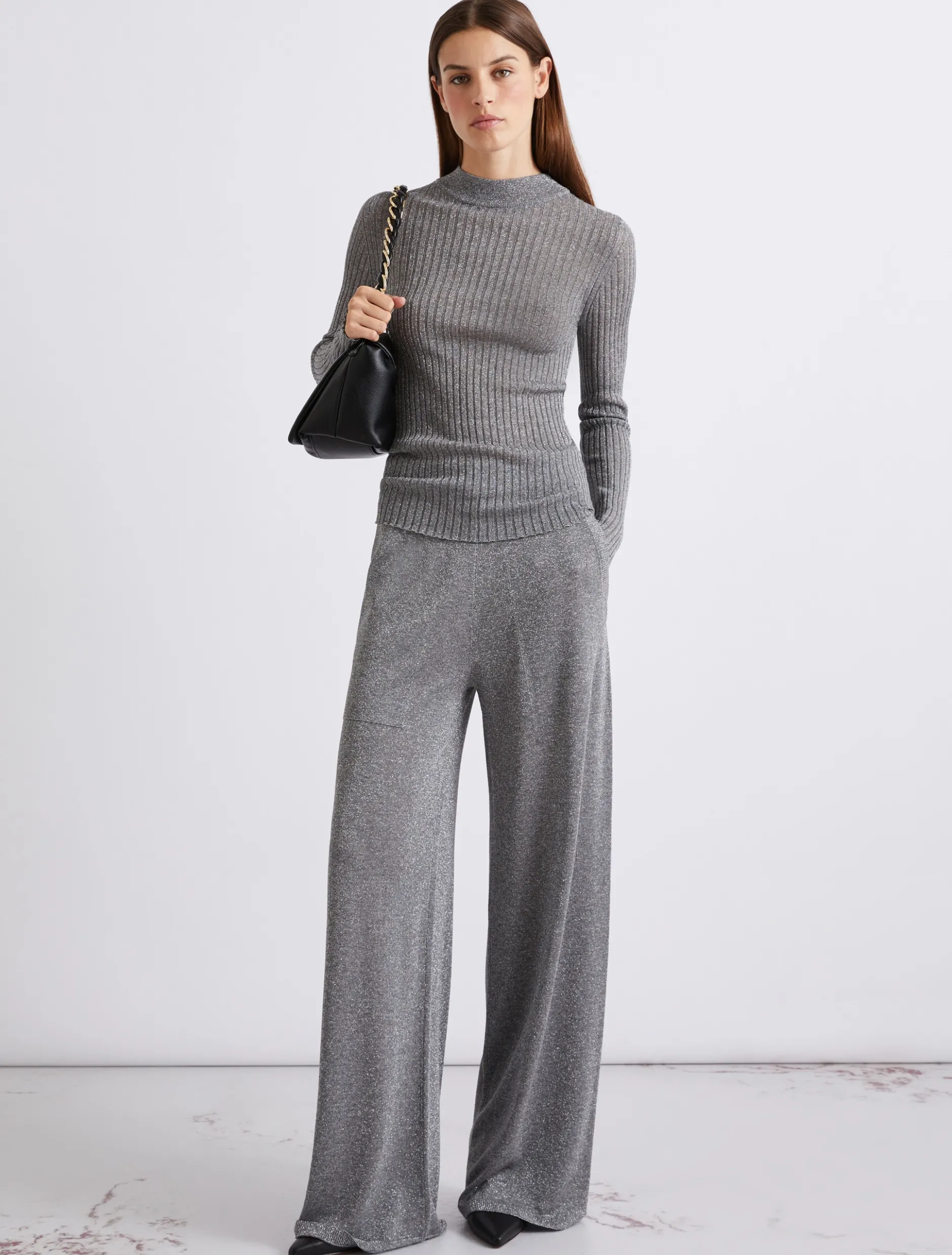 Maglia a coste con filo di lurex - GRIGIO