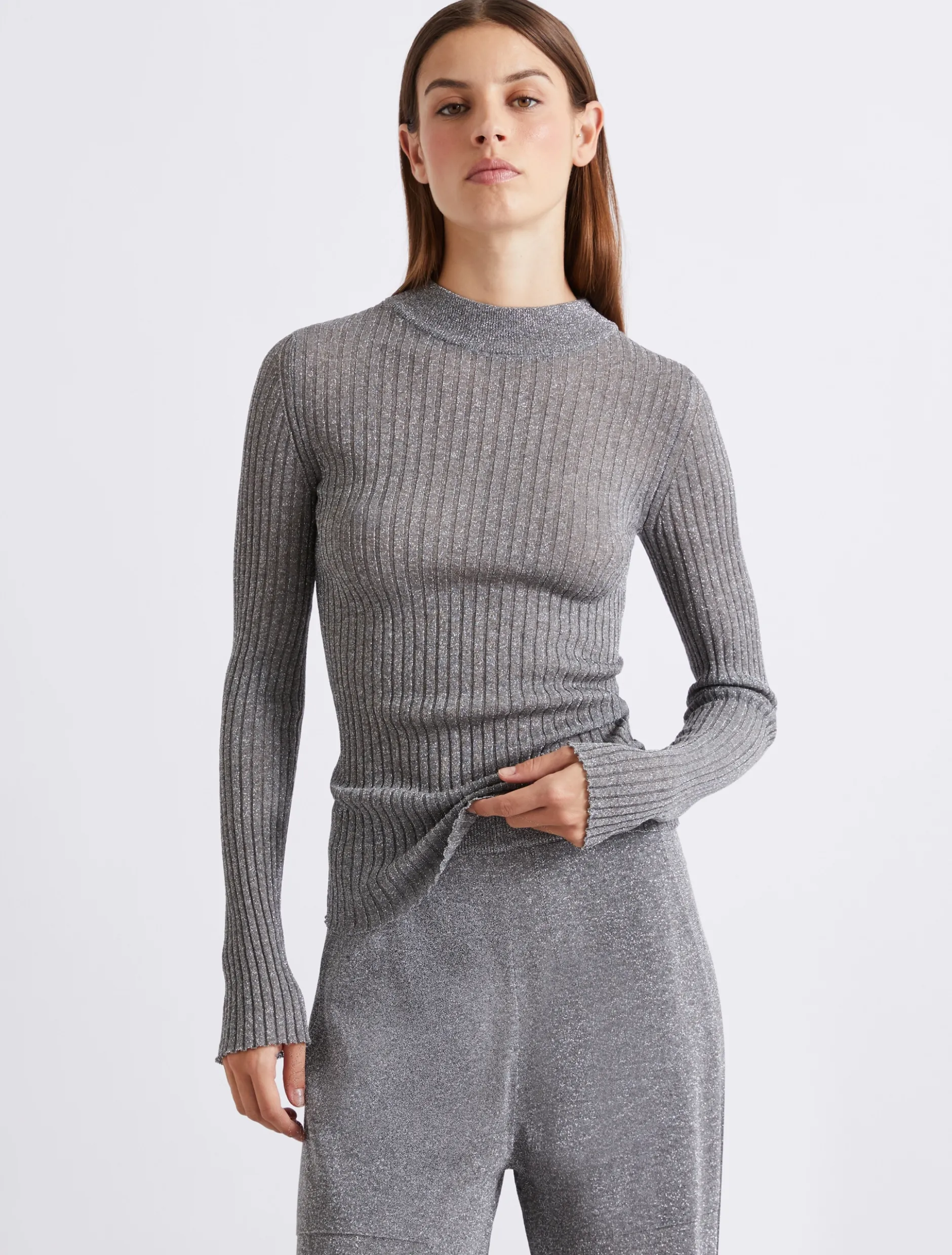 Maglia a coste con filo di lurex - GRIGIO