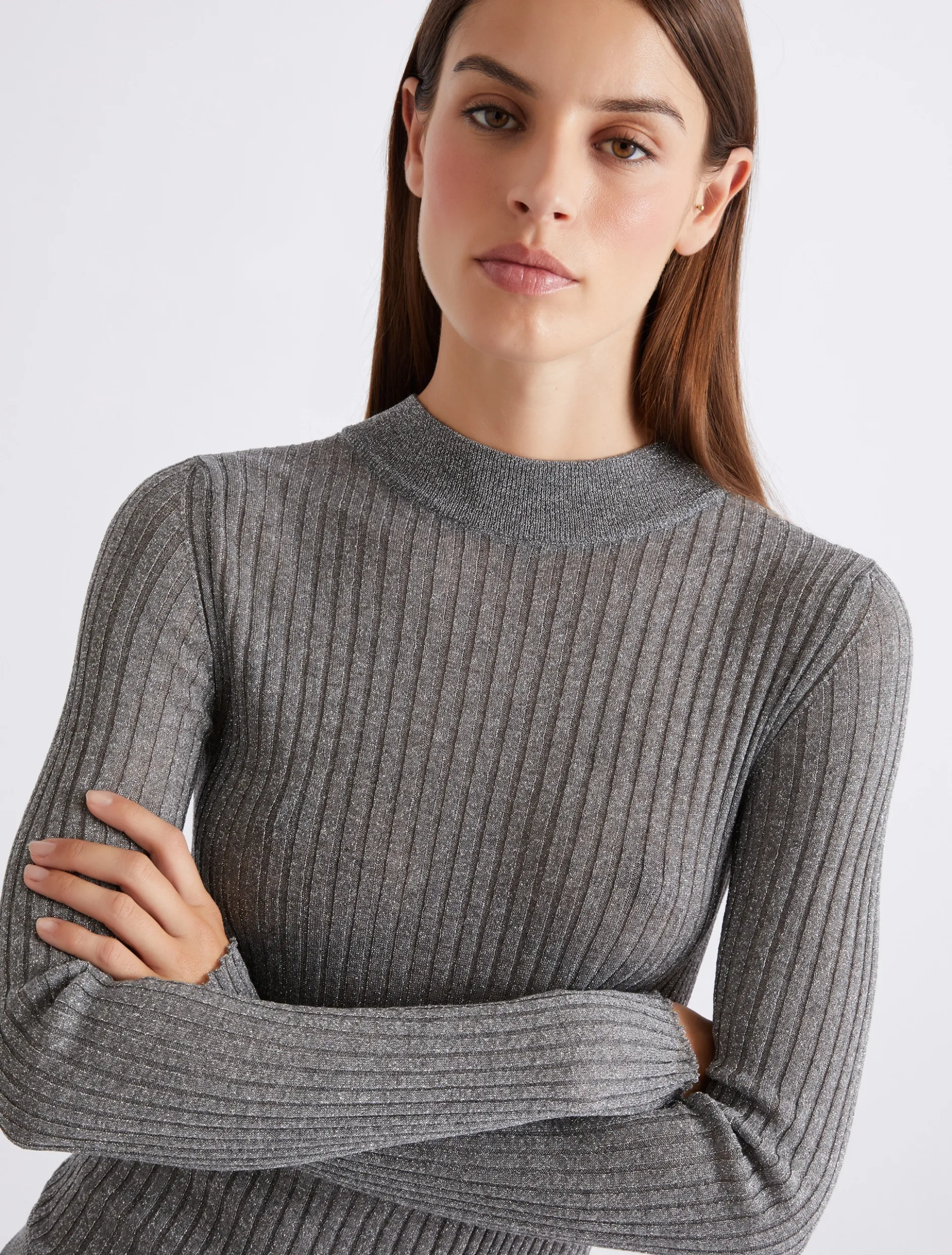 Maglia a coste con filo di lurex - GRIGIO