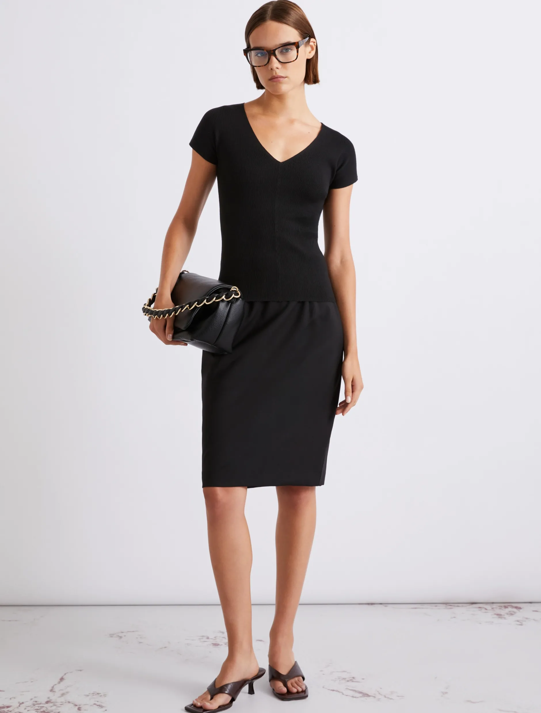 Maglia a costine in viscosa - NERO