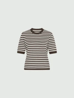 Maglia a manica corta in cotone e seta - MARRONE