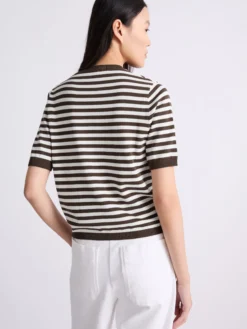 Maglia a manica corta in cotone e seta - MARRONE
