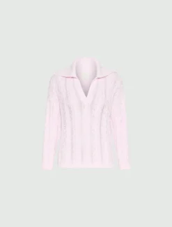 Maglia a polo in cotone cablé - ROSA