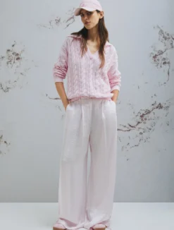 Maglia a polo in cotone cablé - ROSA