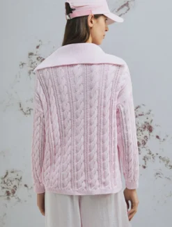 Maglia a polo in cotone cablé - ROSA
