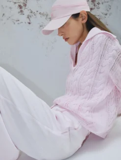 Maglia a polo in cotone cablé - ROSA