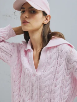 Maglia a polo in cotone cablé - ROSA