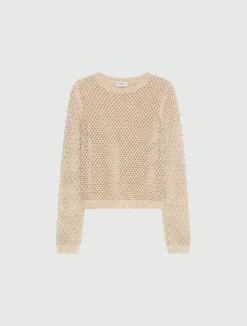 Maglia a rete con strass - BIANCO LANA