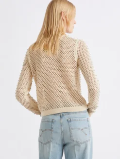 Maglia a rete con strass - BIANCO LANA