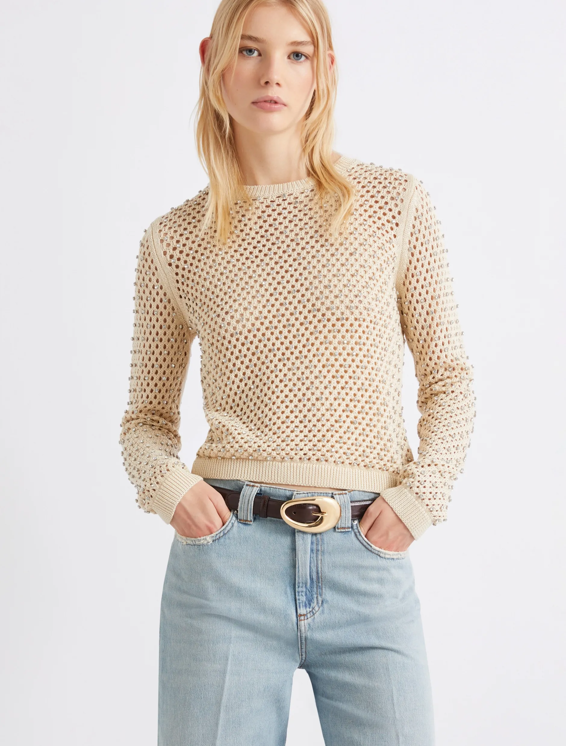 Maglia a rete con strass - BIANCO LANA