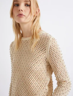Maglia a rete con strass - BIANCO LANA