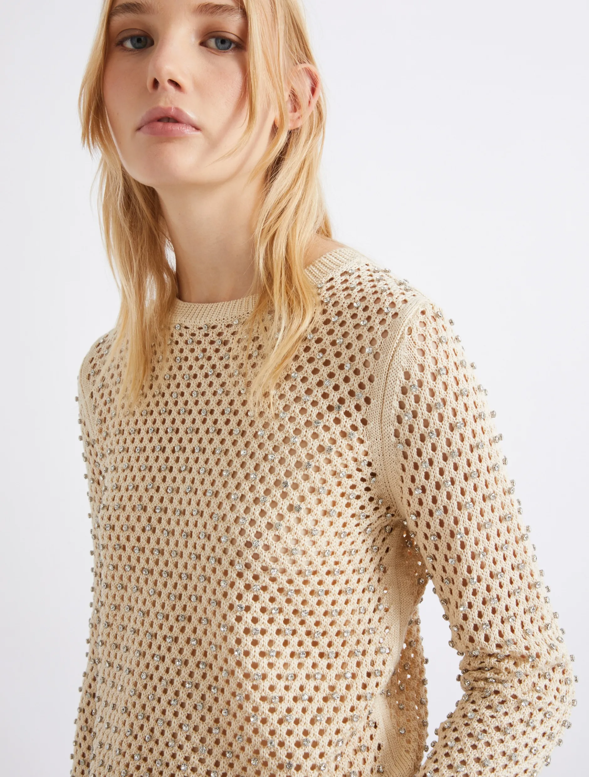 Maglia a rete con strass - BIANCO LANA