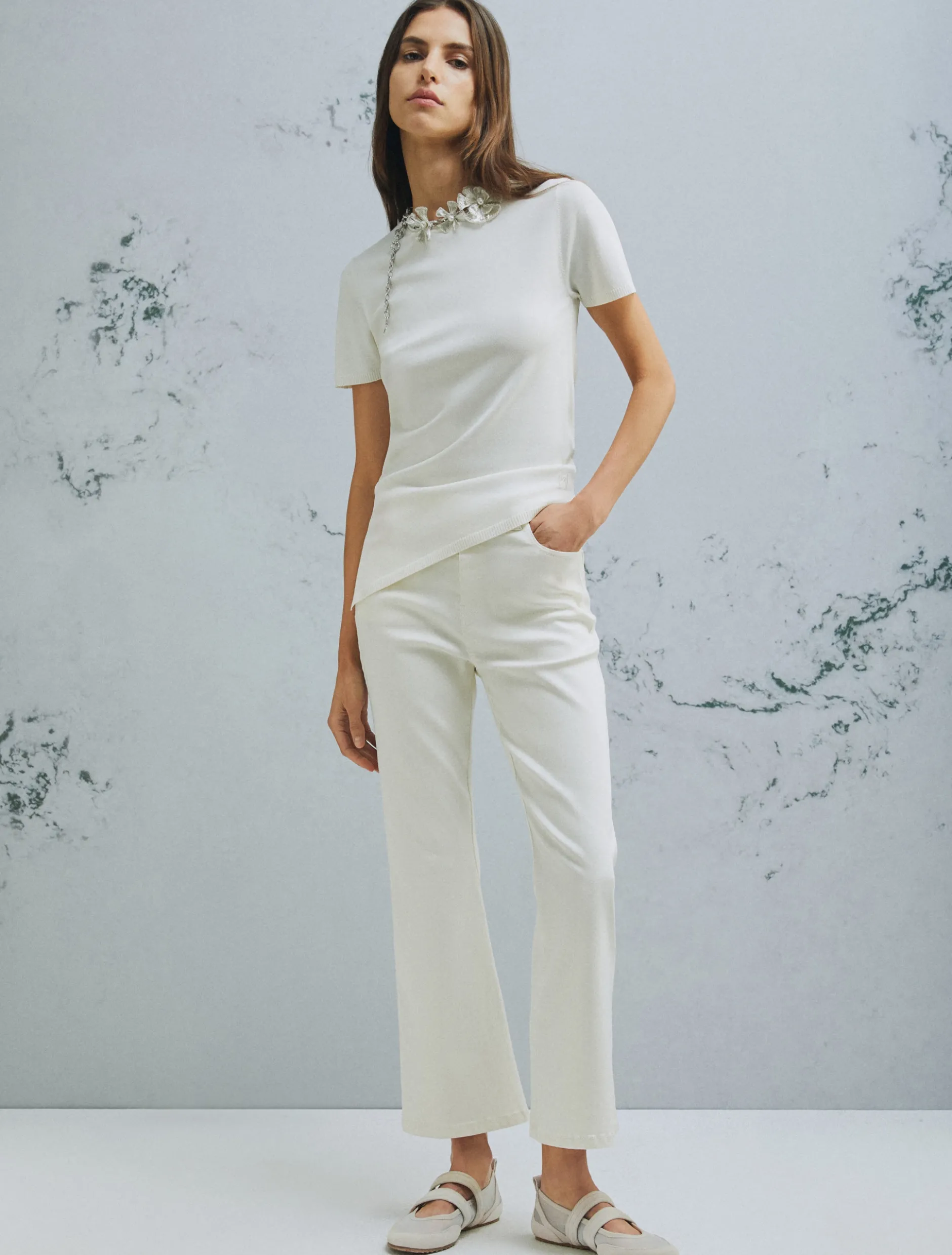 Maglia asimmetrica con coulisse - BIANCO LANA
