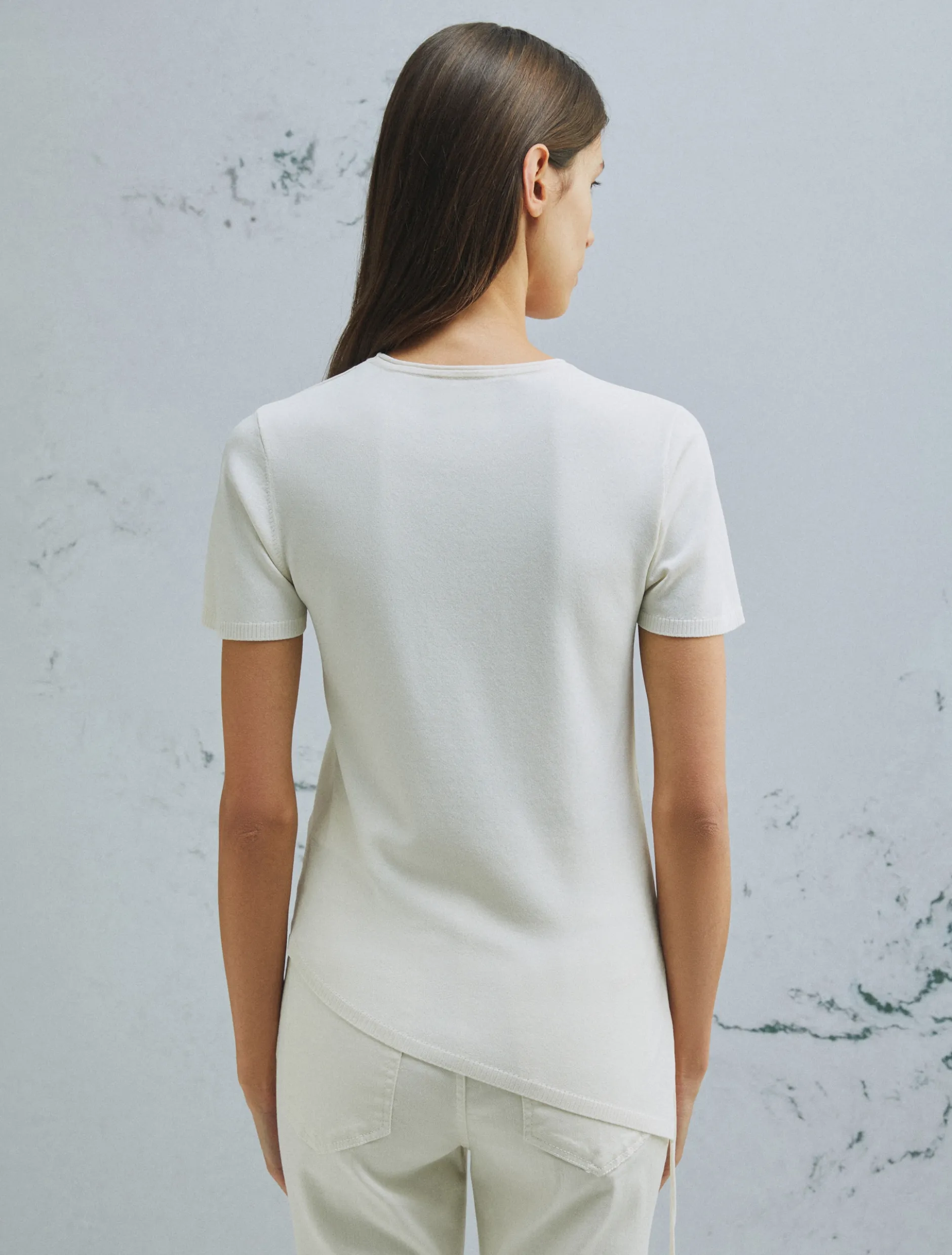 Maglia asimmetrica con coulisse - BIANCO LANA