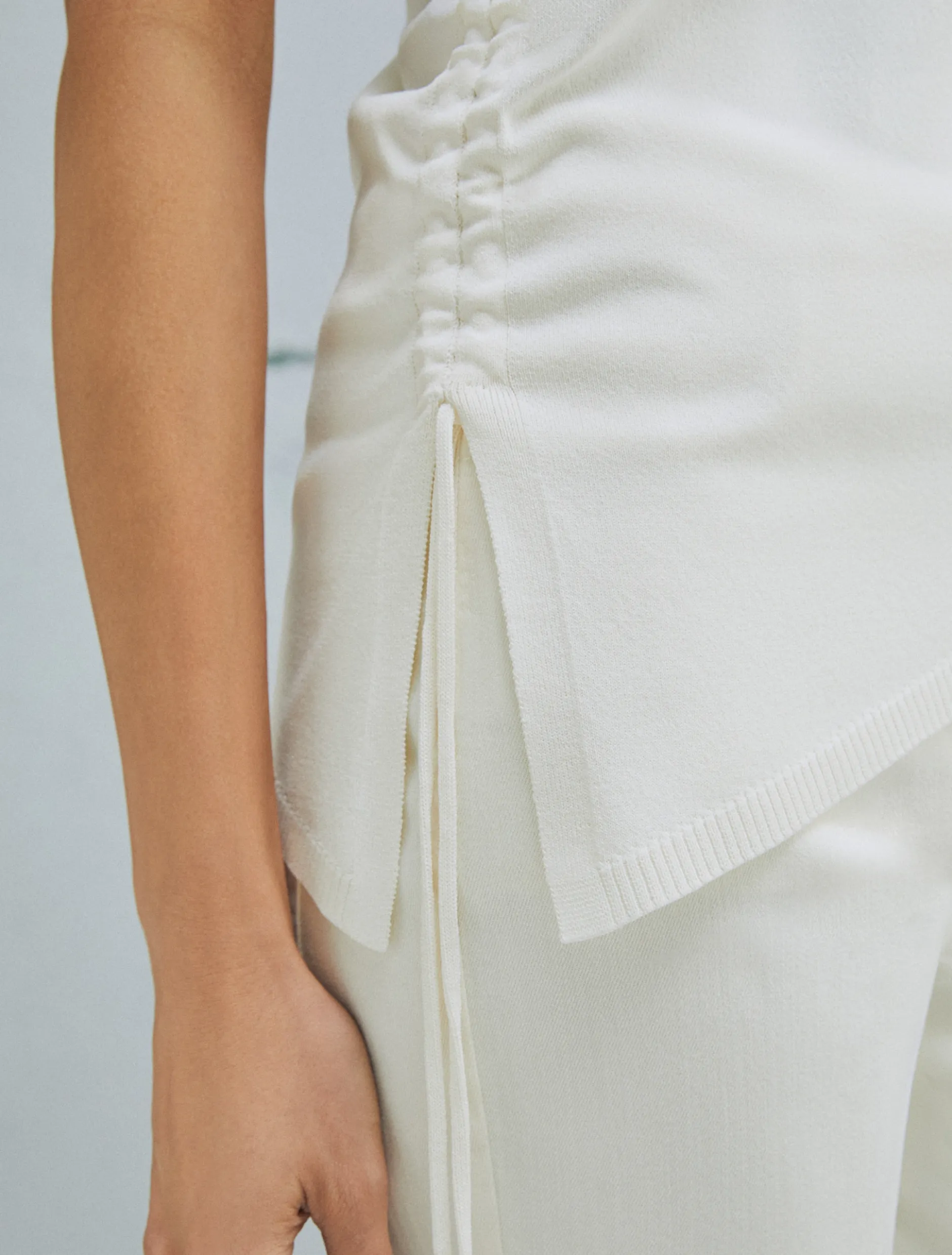 Maglia asimmetrica con coulisse - BIANCO LANA