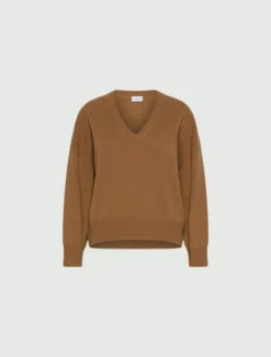 Maglia con collo a V in cashmere e lana - CAMMELLO