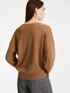 Maglia con collo a V in cashmere e lana - CAMMELLO