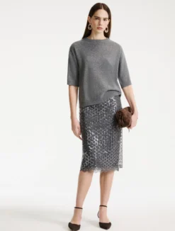 Maglia con manica al gomito in cashmere e lana - GRIGIO MEDIO