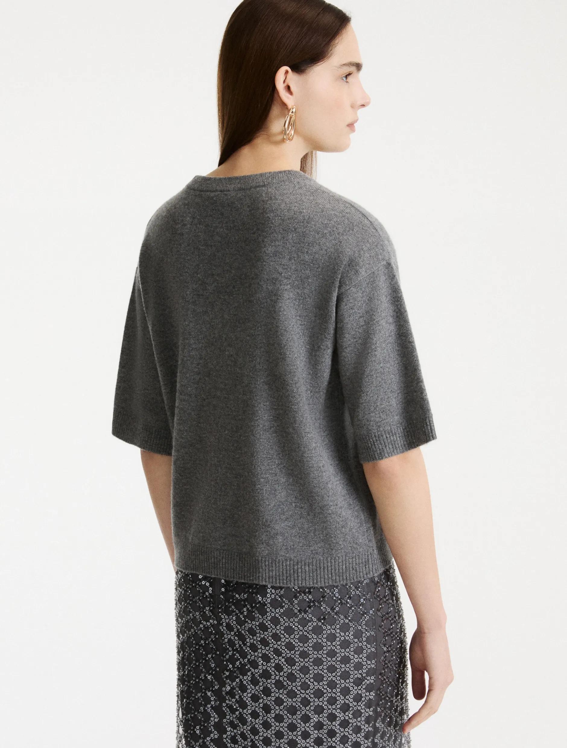 Maglia con manica al gomito in cashmere e lana - GRIGIO MEDIO