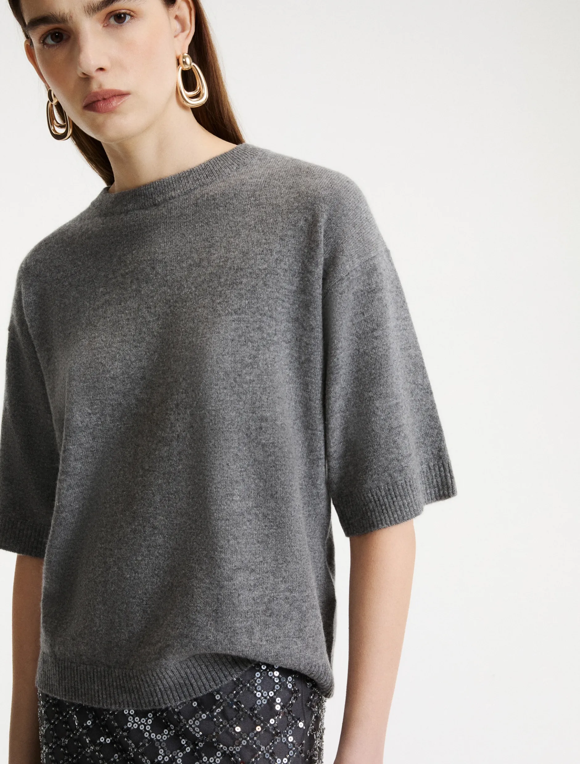 Maglia con manica al gomito in cashmere e lana - GRIGIO MEDIO