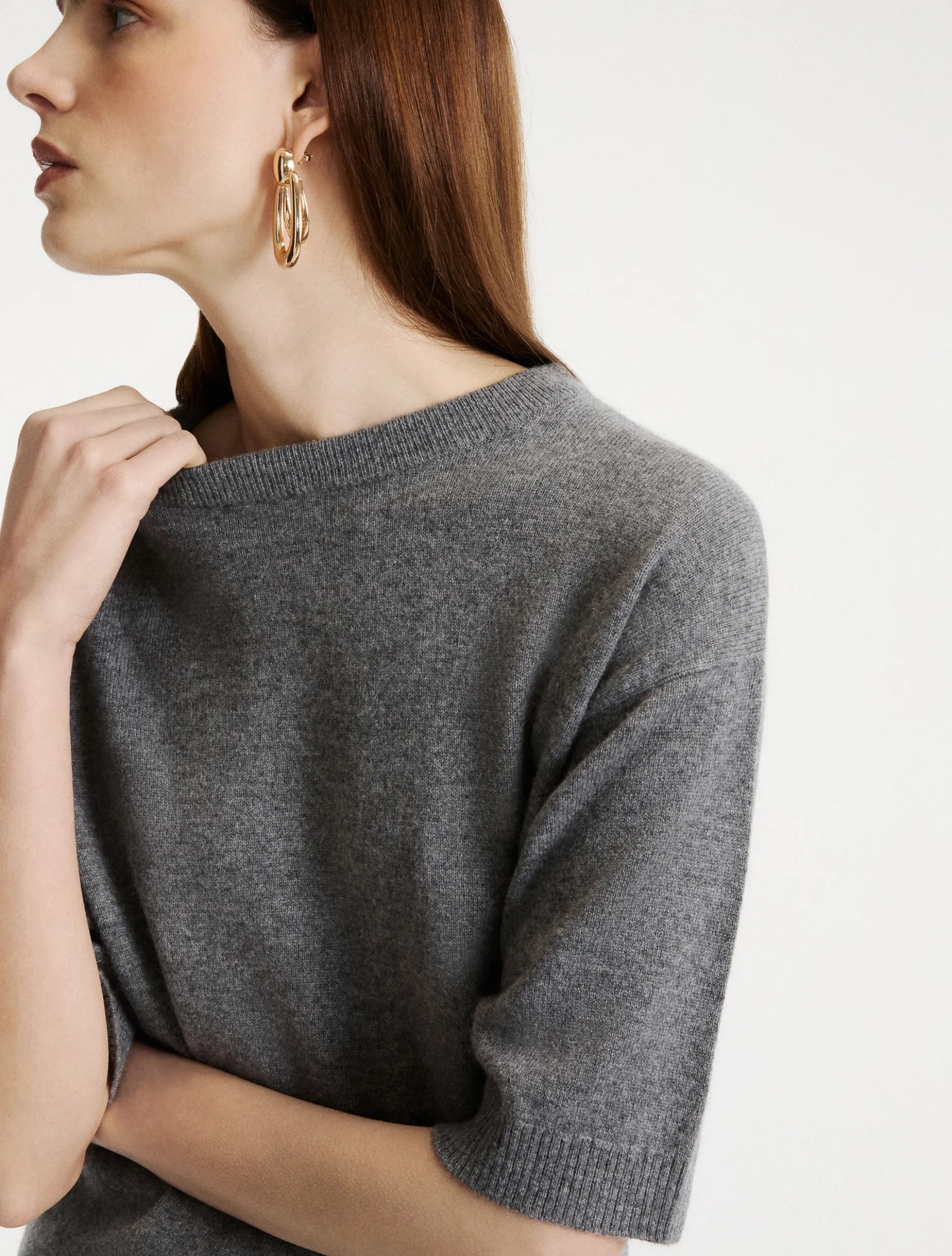 Maglia con manica al gomito in cashmere e lana - GRIGIO MEDIO