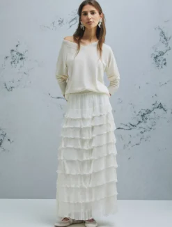 Maglia con scollo a V - BIANCO LANA