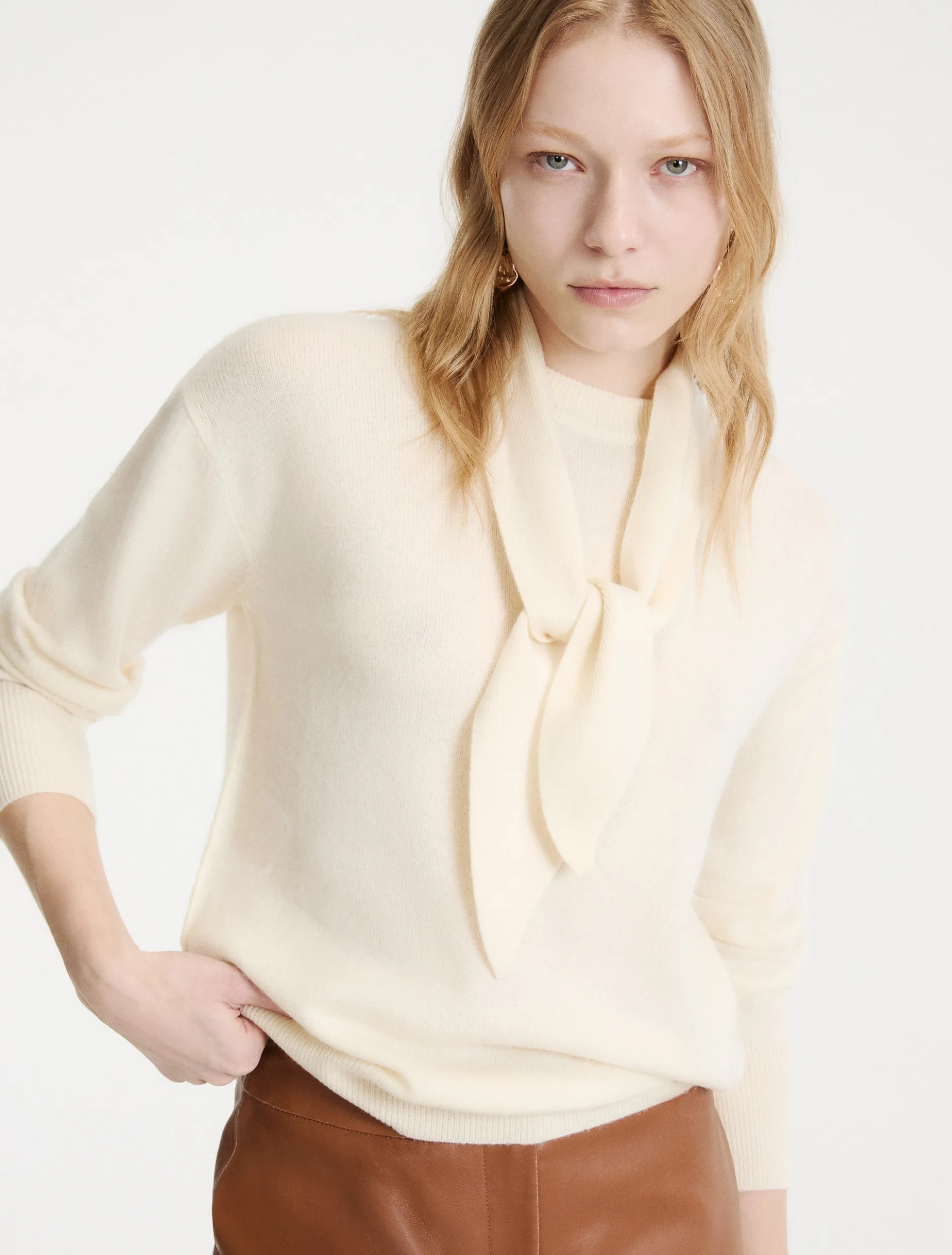 Maglia girocollo in cashmere e lana - PANNA
