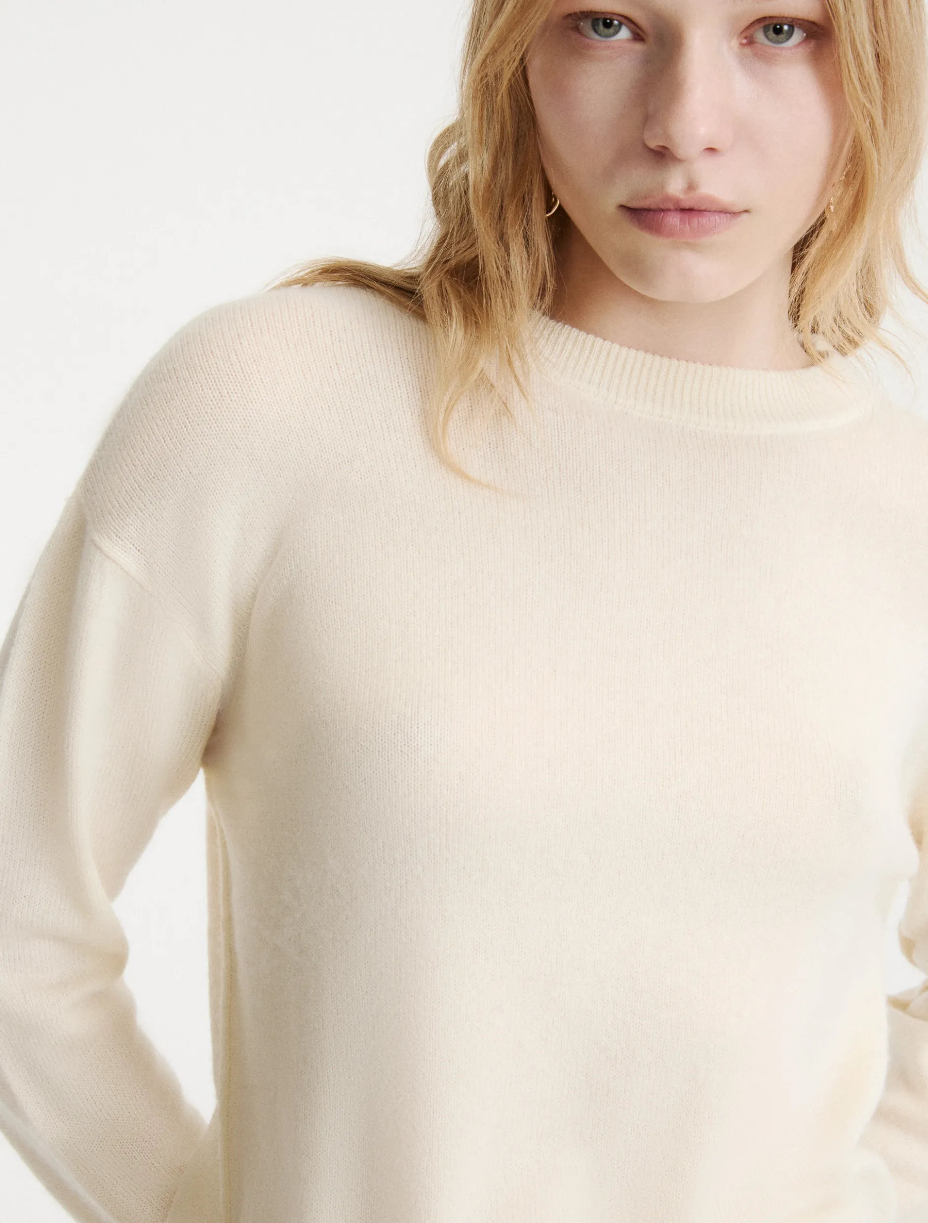 Maglia girocollo in cashmere e lana - PANNA