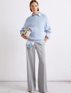 Maglia girocollo in misto viscosa - AZZURRO