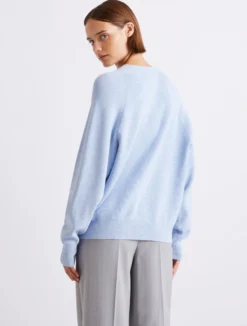 Maglia girocollo in misto viscosa - AZZURRO