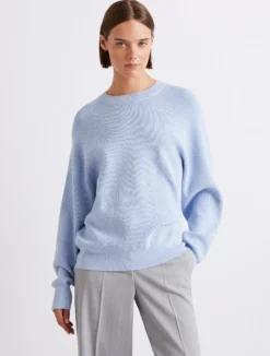 Maglia girocollo in misto viscosa - AZZURRO