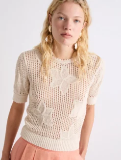 Maglia girocollo in punto rete - BIANCO