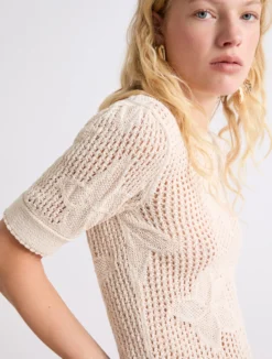 Maglia girocollo in punto rete - BIANCO