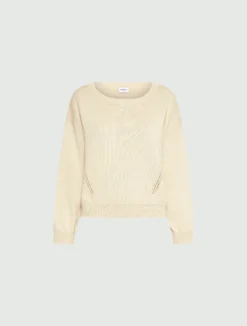 Maglia in cotone con scollo a barchetta - BIANCO LANA