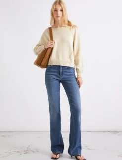 Maglia in cotone con scollo a barchetta - BIANCO LANA