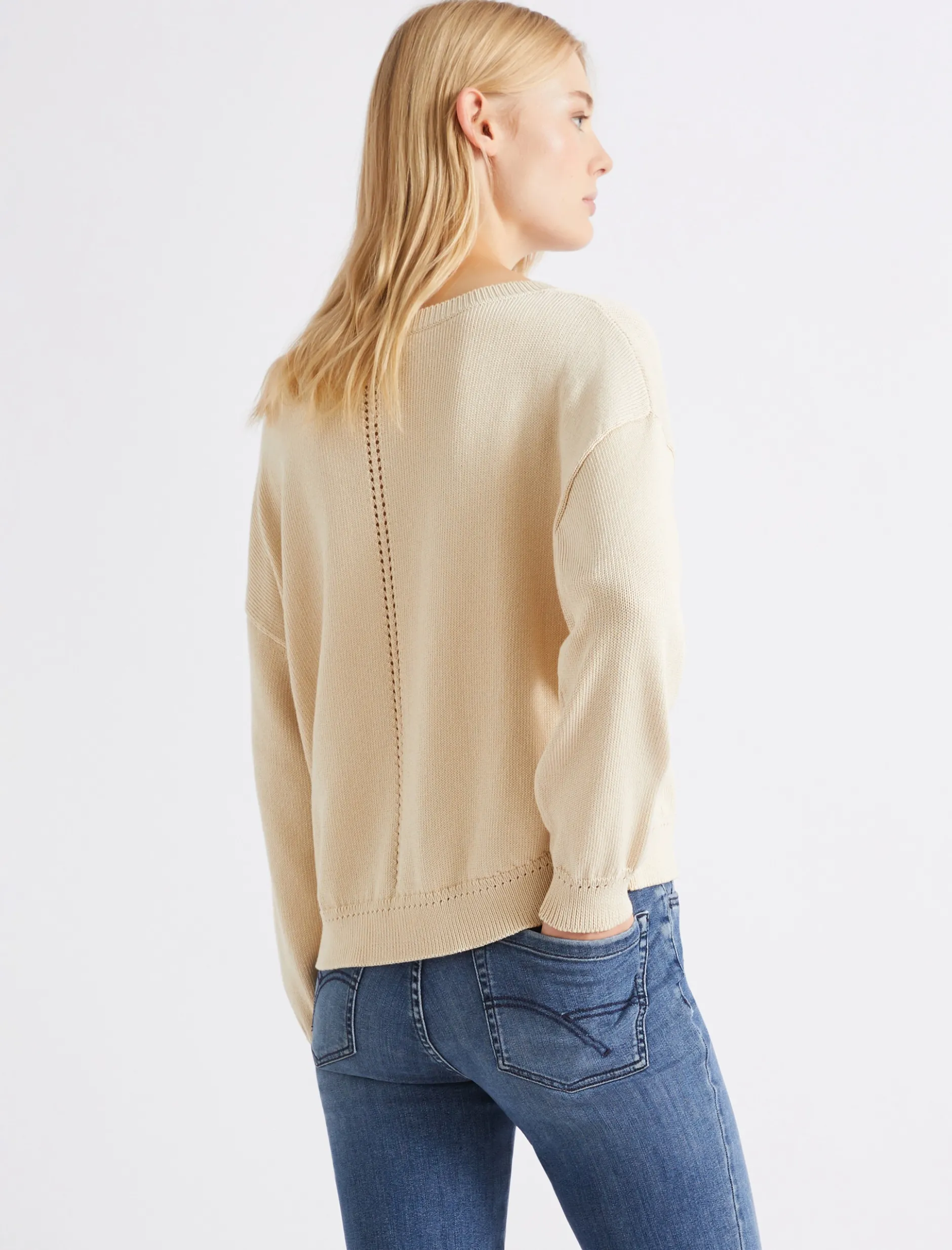 Maglia in cotone con scollo a barchetta - BIANCO LANA