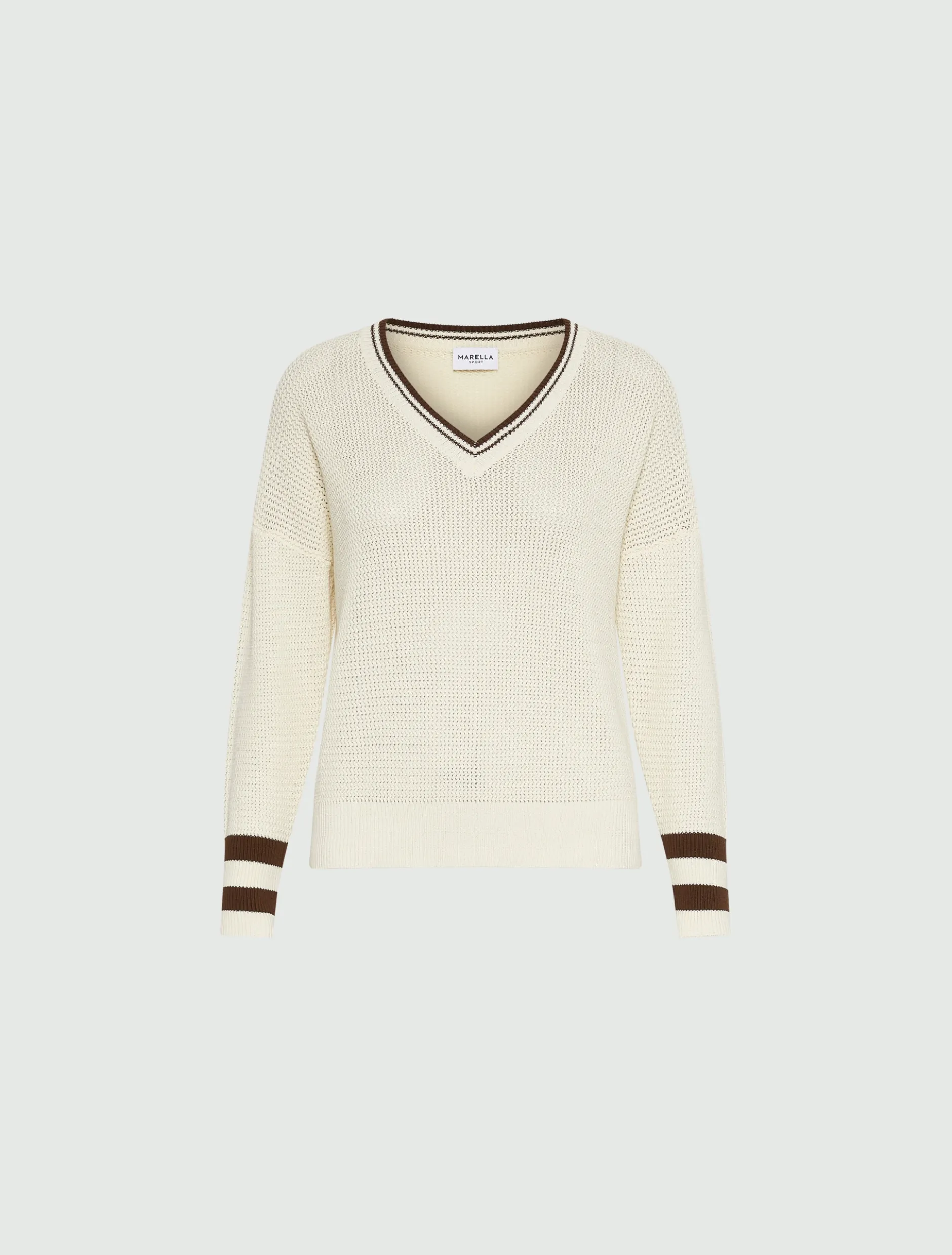 Maglia in cotone con scollo a V - BIANCO LANA