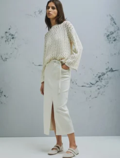 Maglia in cotone con traforature - BIANCO LANA