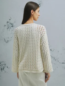 Maglia in cotone con traforature - BIANCO LANA