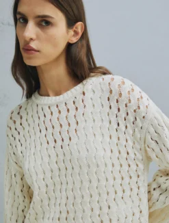 Maglia in cotone con traforature - BIANCO LANA